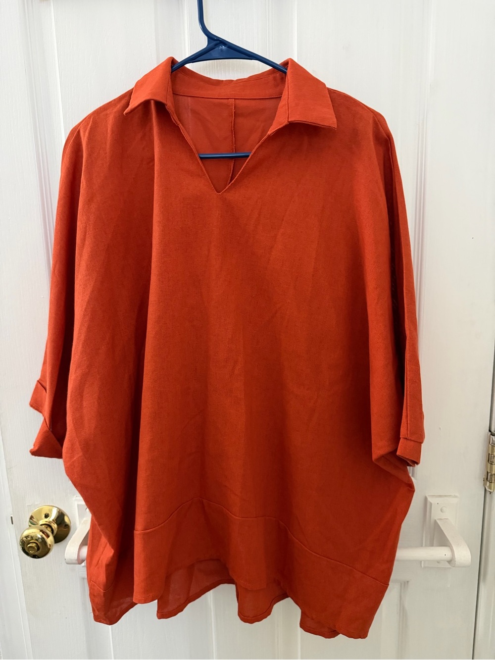 Oversized Collared Linen Blend Shirt in Orange